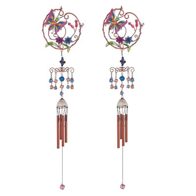 Ensemble de 2 cadeaux ICE ARMOUR carillon de 33 po papillon mauve avec gemme en cuivre Statue Sculpture Décoration d'ornement Maison / Chambre / Jardin