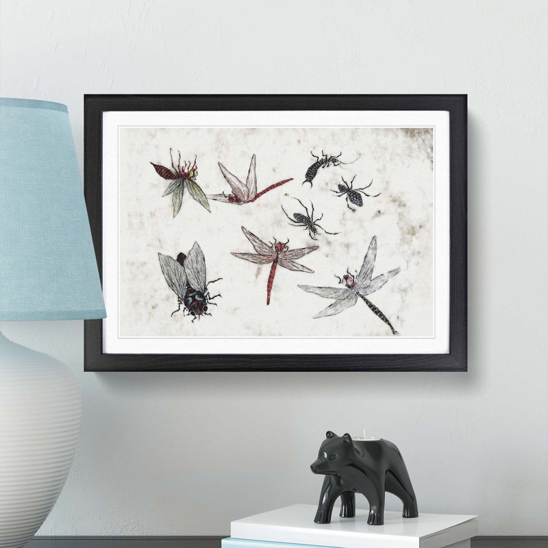 Insects Vol.2 by Katsushika Hokusai - Picture Frame Painting Print, 36cm H x 48cm W x 2cm D, Black Framed