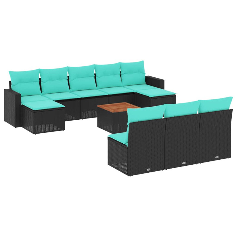  Ensemble de canapé de patio 11 pièces avec coussins en rotin de polyester noir