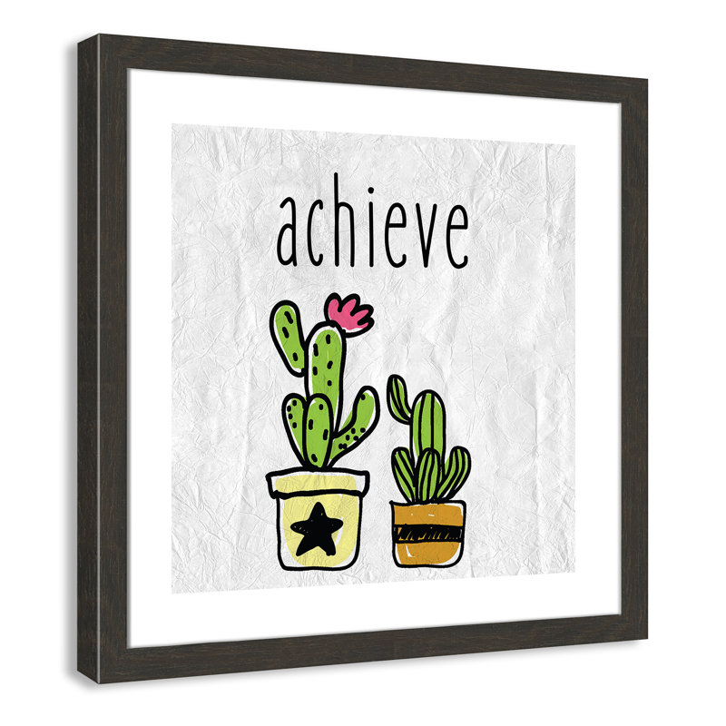 Impression sur papier Cacti C, Encadré plat à grain de bois noir, H 22,5 po x l 22,5 po x P 0,6 po