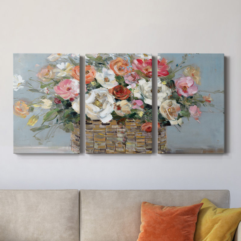 Flower Market Fresh - Toile tendue avec châssis de qualité supérieure - Prêt à être accroché, H 12 po x l 24 po x P 1 po