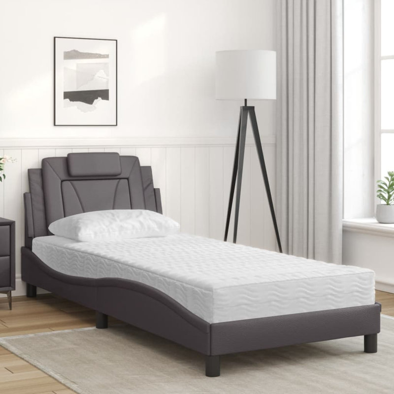 Lit vidaXL en similicuir gris 90x200 cm Viana, Simple, Gris