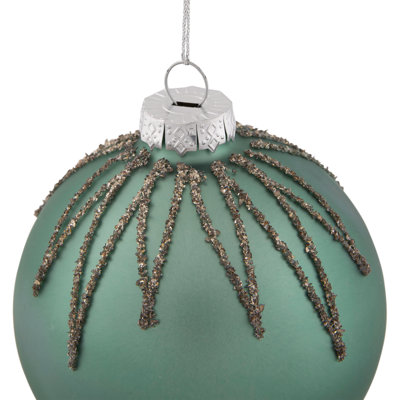 4" Light Green With Silver Starburst Glitter Matte Glass Ball Christmas Ornament