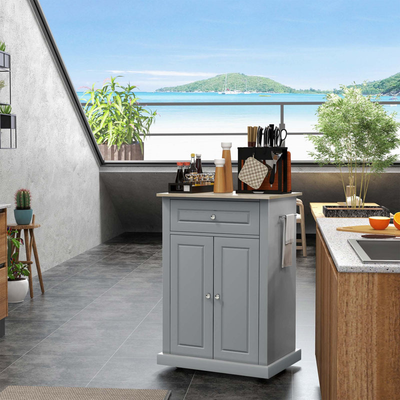 Chariot pour îlot de cuisine avec chariot, table de service portative avec tiroir, tablette réglable et 2 porte-serviettes HOMcom, gris