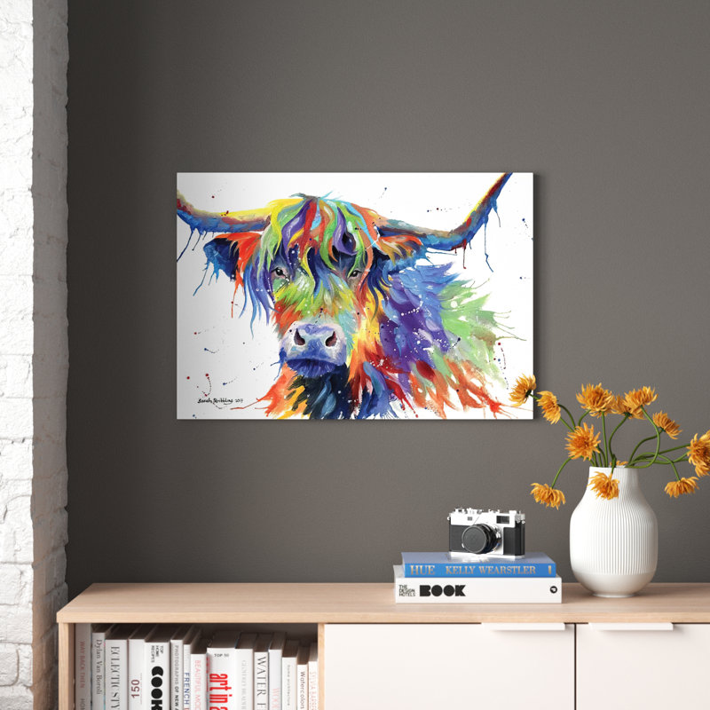 Highland Cow Colour by Sarah Stribbling - Wrapped Canvas Print, 66.04 cm H x 45.72 cm W x 1.91 cm D