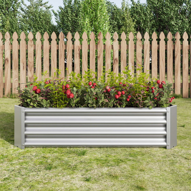 Metal Raised Garden Bed, Rectangle Raised Planter 4×2×1Ft  For Flowers Plants, Vegetables Herb, Silver