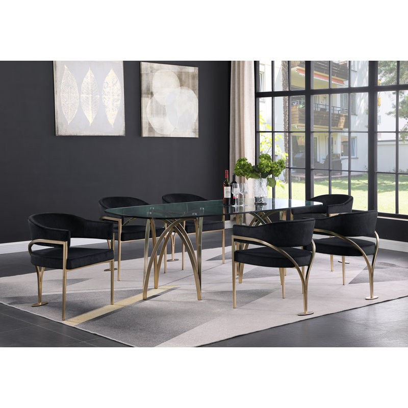 Kirsi Velvet Dining Chair, Gold, Black Velvet