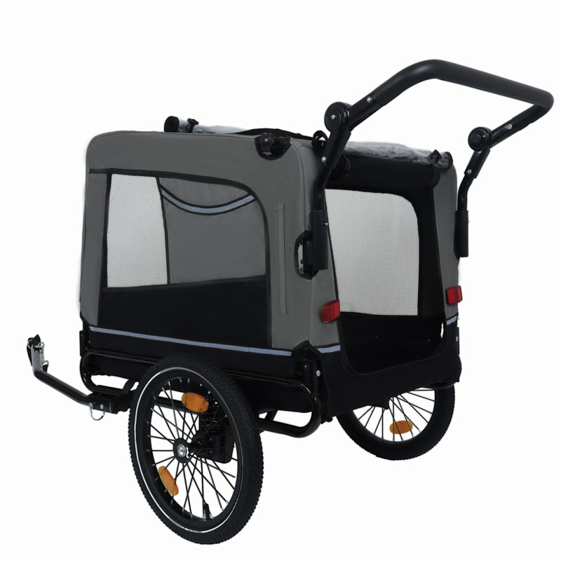 Remorque 2 en 1 et chariot poussoir pour animaux de compagnie, Noir/gris