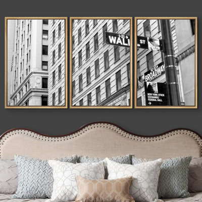 Sign on Wall Street in New York City  Photography Modern Home Art Framed