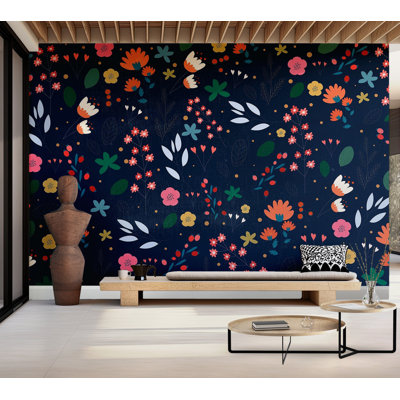 Murale pelez et collez de qualité supérieure - Motif floral foncé