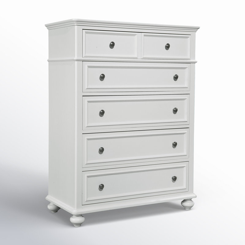 White Wooden 5-Drawer Chest with Dovetail Drawers