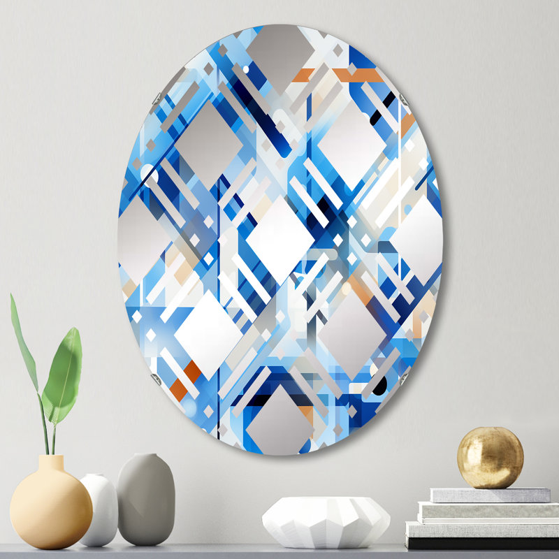 Miroir décoratif à carreaux bleu cobalt et blanc géométrique II, L 20 po x H 30 po