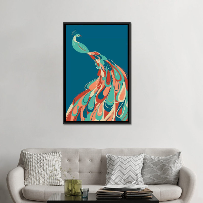 «Peacock», impression sur toile, H 26 po x l 18 po x P 1,5 po, Toile avec cadre noir, Pas de tapis