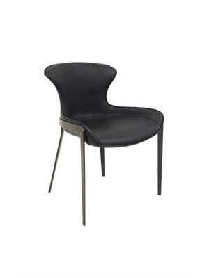 Minimalist Metal Chair with Black Vinyl Seat and Carbon Fiber Style Backrest for Indoor Use
