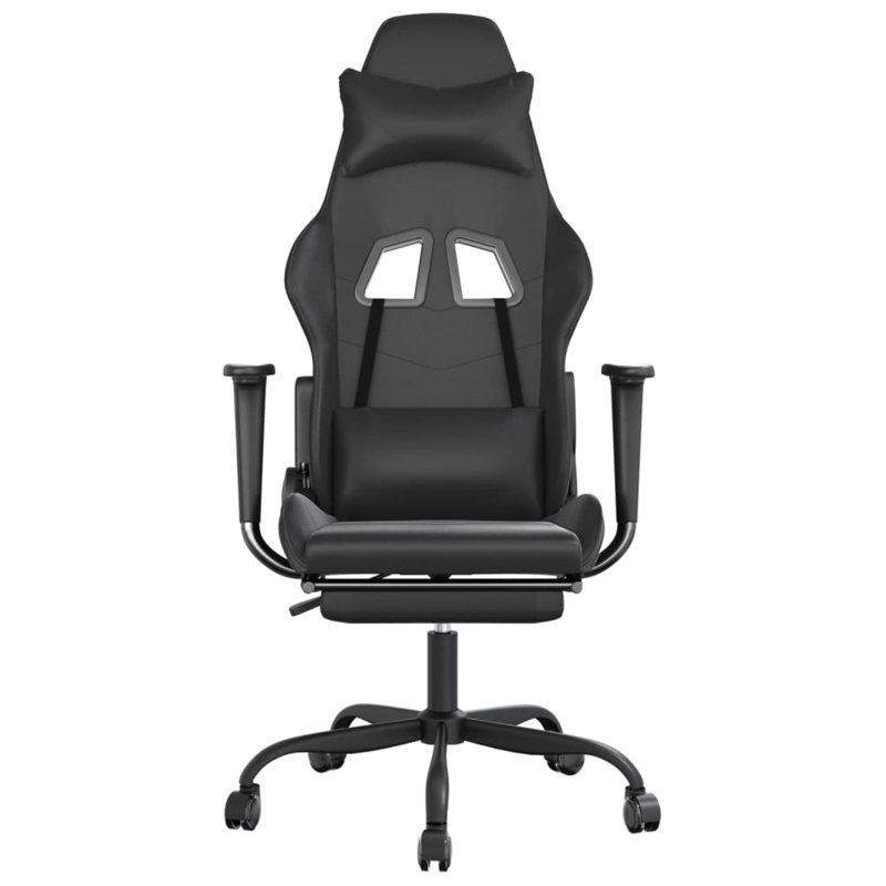 Fauteuil de jeu avec repose-pieds en similicuir, Noir
