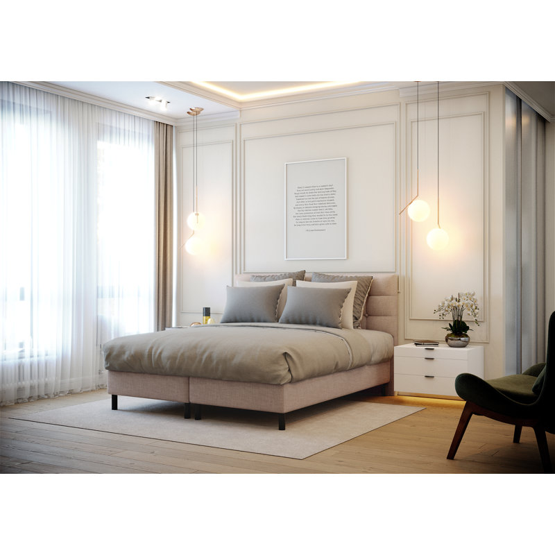 Boxspring Bed Persee with Topper, Beige, 160 x 220cm