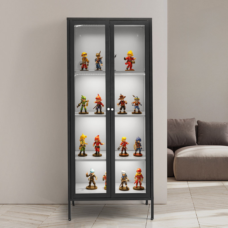 Vitrine lumineuse avec portes vitrées 66 po de hauteur et 4 niveaux
