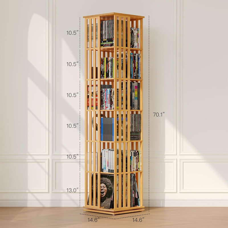 Tablette pivotante à 360 ° pour CD / DVD en bambou - Armoire de rangement compacte à 6 niveaux