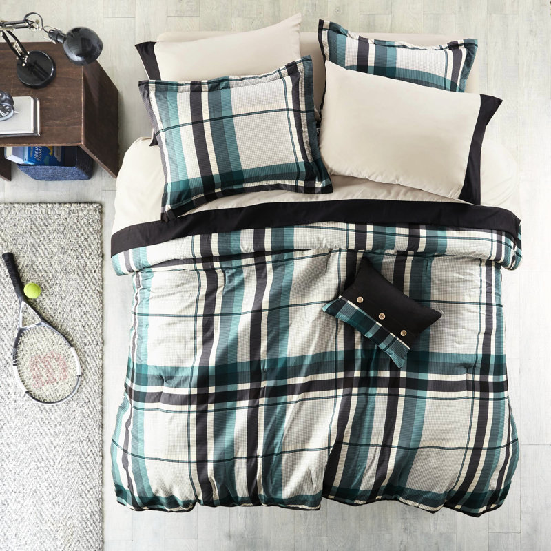 Ensemble d'édredon et de draps 7 pièces en microfibre sarcelle / noir à motif TG - noir, 7 po