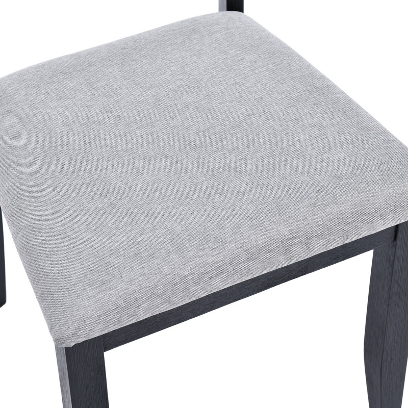 17" Wide Modern Wood Dining Chair With Upholstered Seat, Light Grey, Black