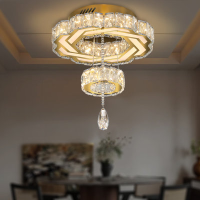 Shanoah LED Flush Mount Ceiling Light for Living Room 12" Crystal Mini Chandelier