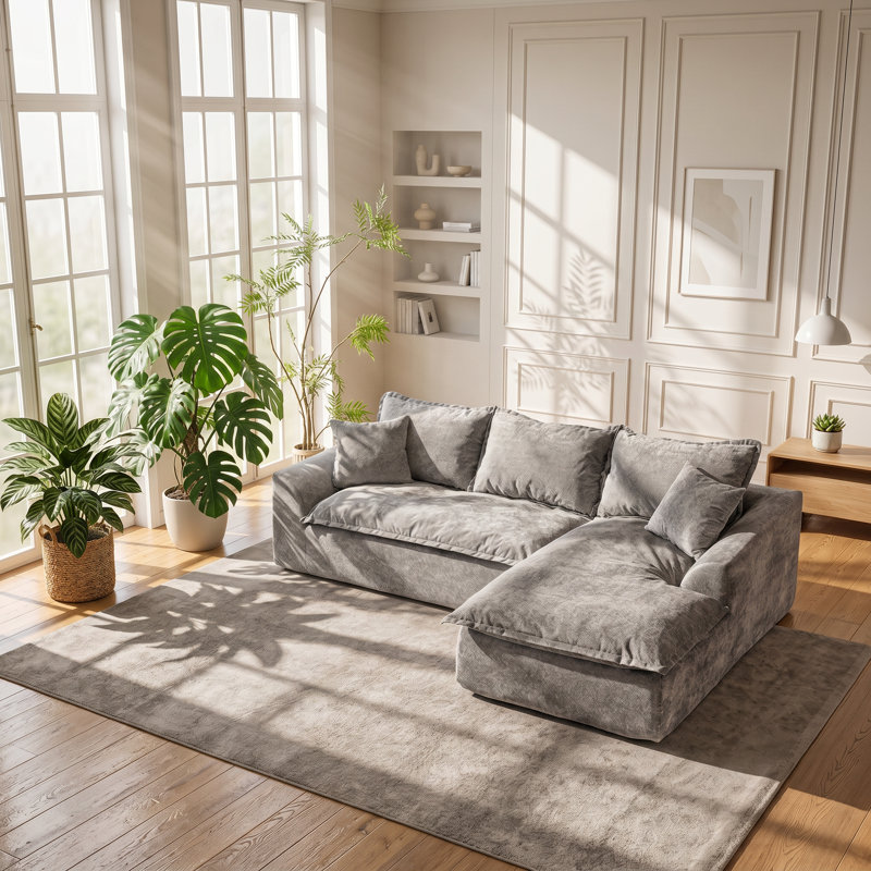 Canapé modulaire en L Chenille gris l 103 po x P 70 po x H 32 po Zen Zone, Orienté à droite