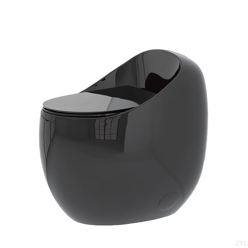 1-Piece 1.28 GPF Single Flush Egg Shape Toilet In Glossy, Black