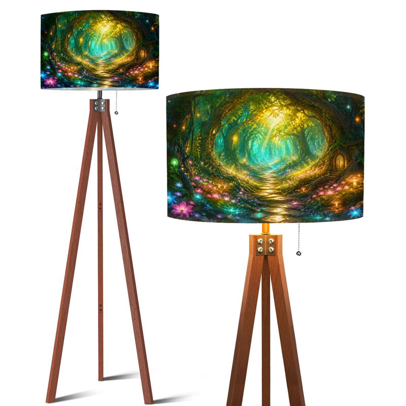 Lampe sur pied à trépied PeeNoke Forest Path Glowing Flowers Magical Woodland Light Fantasy Nature