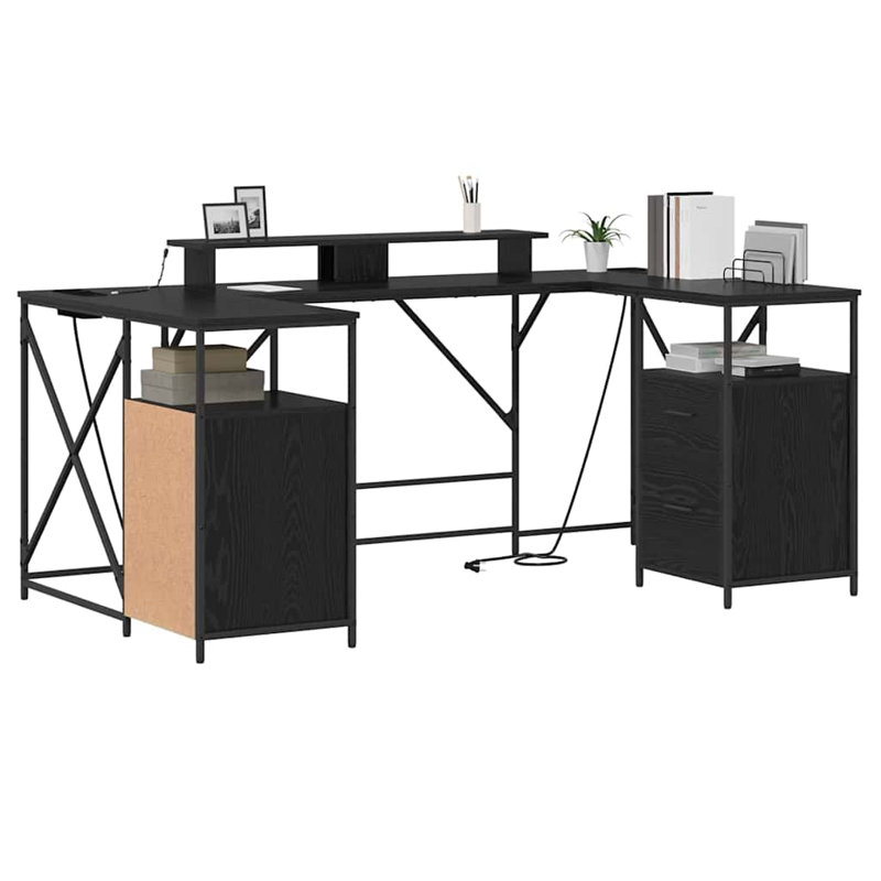 Desk With Drawer 182 X 101 X 87.5 Cm Engineered Wood, Black Oak