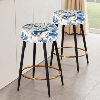 Ensemble de 2 tabourets de bar Blue Victorian Ikat Floral Harmony III
