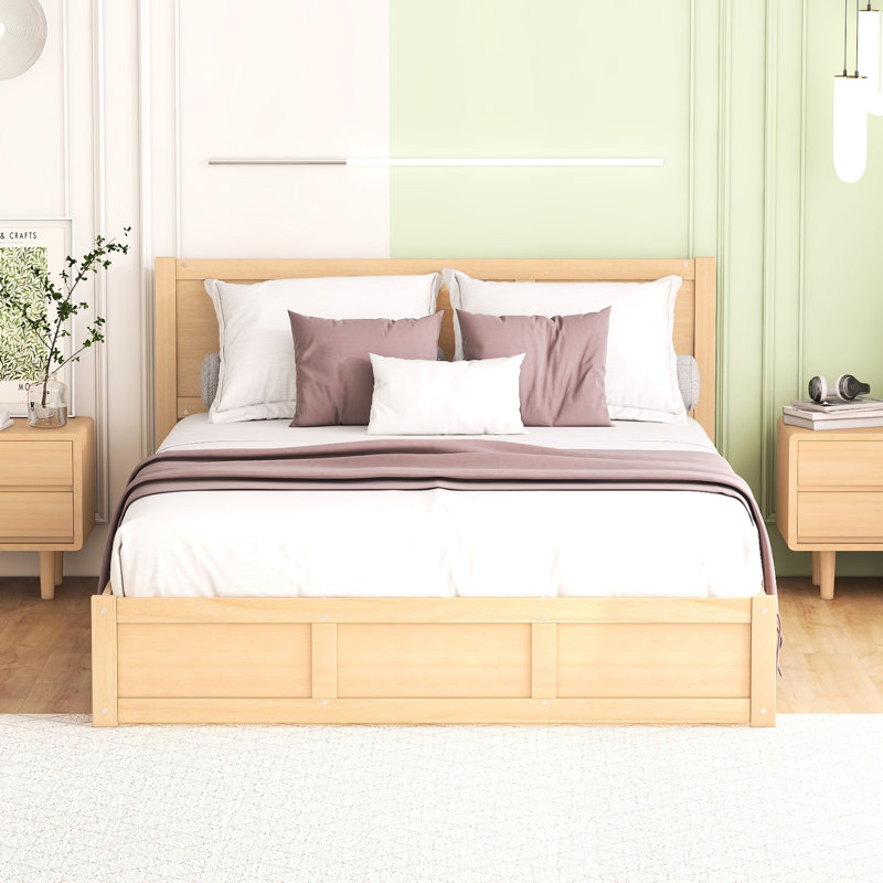 Lit plateforme en bois avec rangement 2 tiroirs sous le lit, Queen