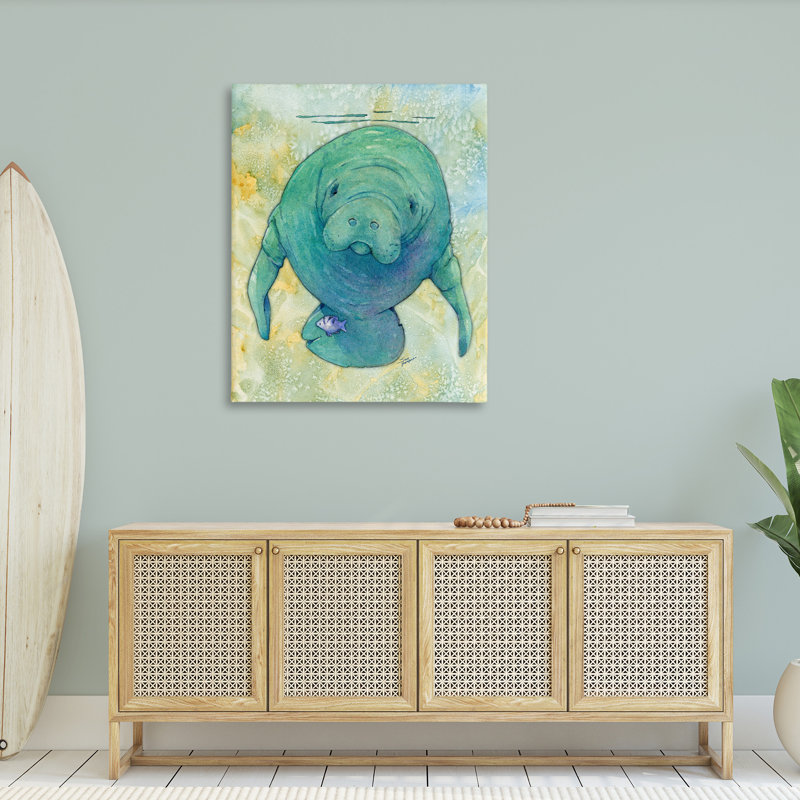Lamantin vert sous l'eau par Steve Vanderbosch - Peinture, H 48 po x l 36 po x P 1,5 po