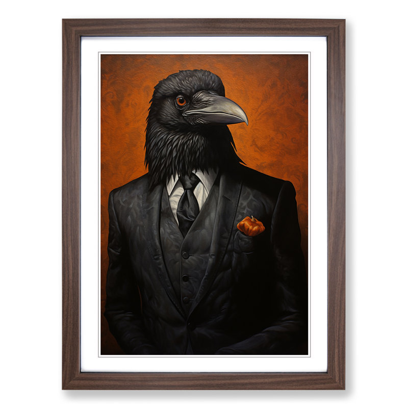 Raven in a Suit Painting - Framed Print, Walnut Framed, 34cm H x 25cm W x 2cm D