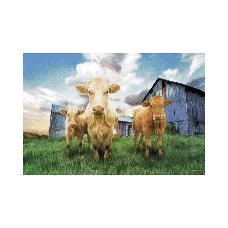 Three Curious Calves by Bluebird Barn - Wrapped Canvas Painting, 20.32 cm H x 30.48 cm W