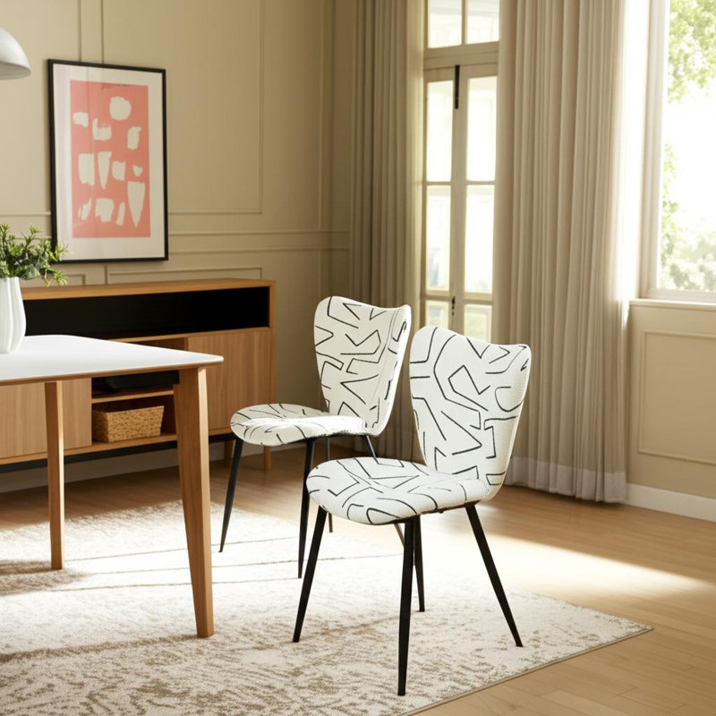 Ensemble de deux chaises d'appoint de salle à manger rembourrées blanches et noires