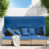 4 Pieces Uv-proof Resin Wicker Patio Sofa Set Included A 4-seat Sofa, 2 Ottomans, A Lifting Table, Retractable Canopy, Cushions And Adjustable Backrest