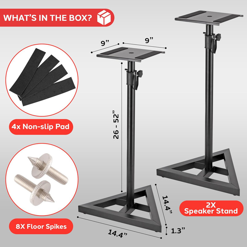 Speaker Stand Pair of Sound - Play 1 and 3 Holder, Telescoping Height Adjustable from 26” - 52” Inch