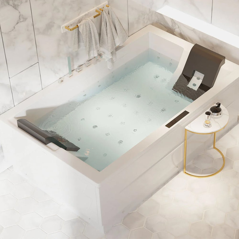 71" Acrylic Corner Bathtub With 38 Air & Whirlpool Jets | Heated Spa Tub For Two | Chromatherapy Lighting & Ergonomic Design