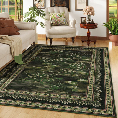 Area Rugs Clearance Impressionist-Style Vintage Washable Area Rug Non Slip Low Pile Large Rug,(8X10/Green)