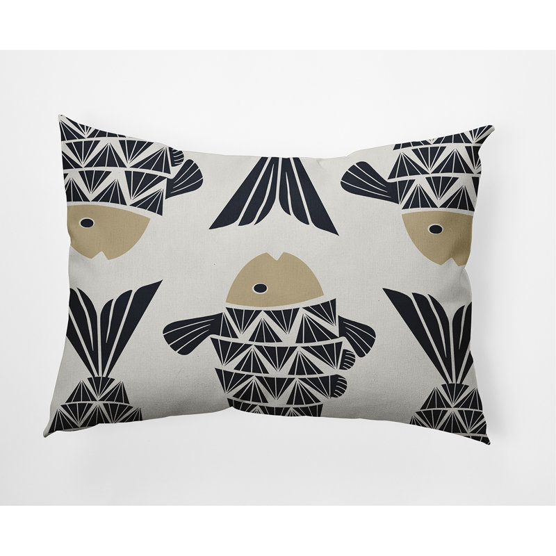 Big Fish Coastal Pillow Cover and Insert, Taupe, 14" x 20"