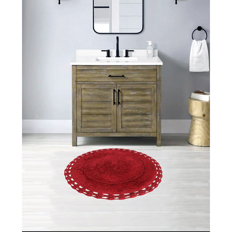 Saross 100% Cotton Non-Slip Bath Rug, Red