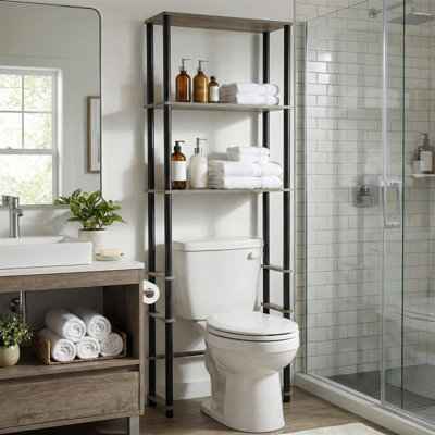 Support de rangement pour salle de bain Turn N Tube avec 3 tablettes en chêne français et noir