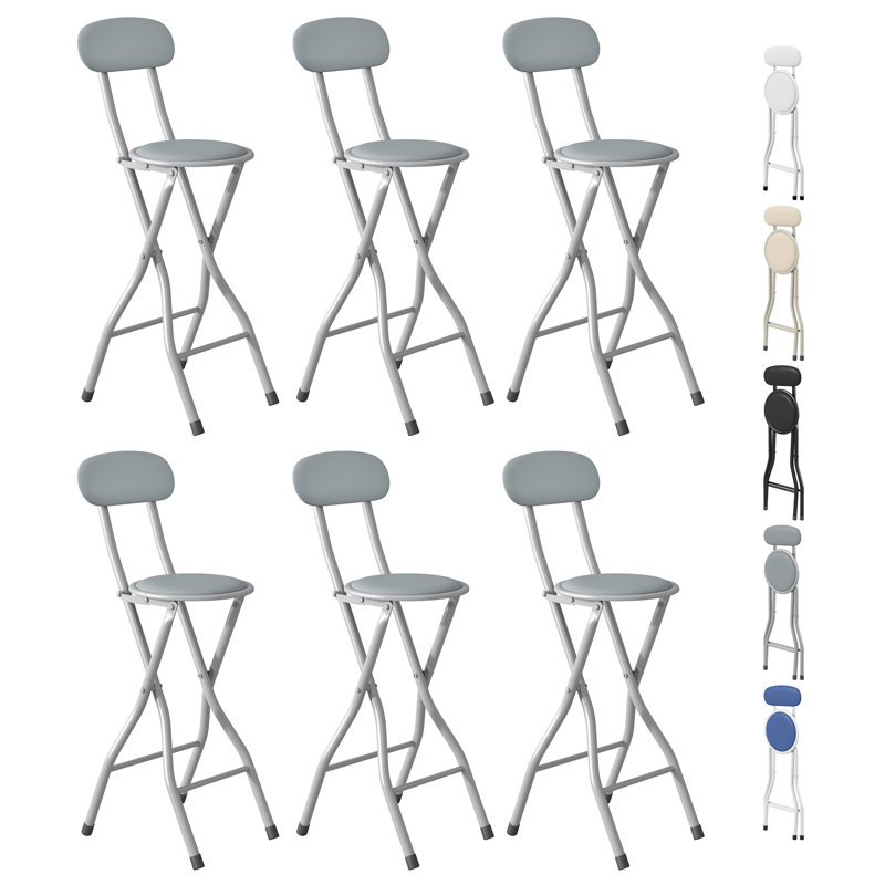 Upholstered Counter Stool with Metal Frame, Grey