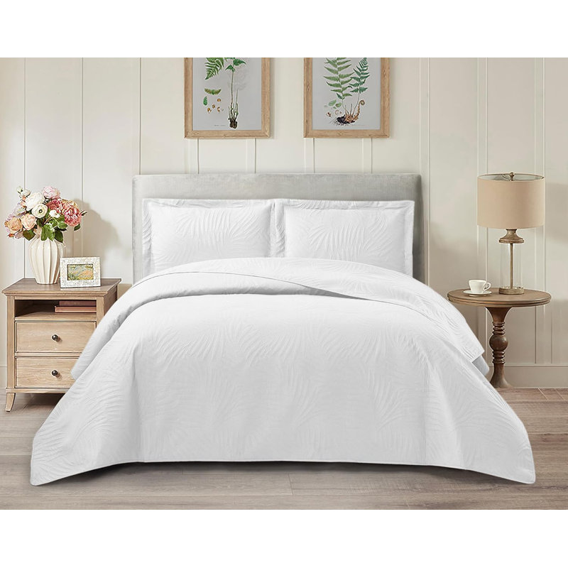 Microfiber Solid Colour Bedspread with Pillow Shams, Kingsize Bedspread + 2 Shams, White