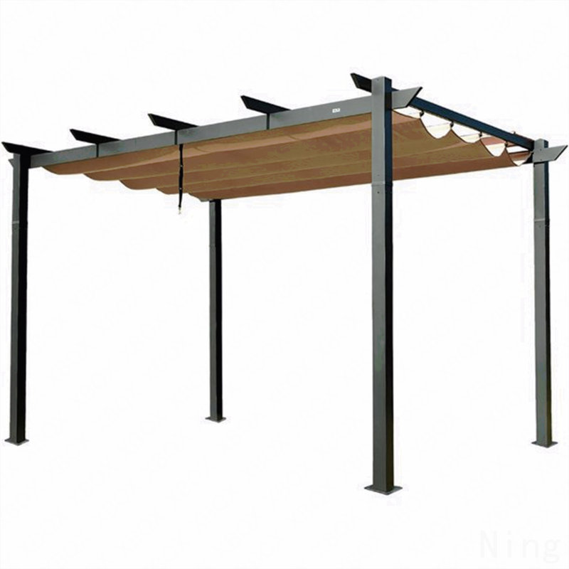 Gazebo Aluminum, For Outdoor Use With Retractable Canopy, 100.8" H x 157.2" W x 110.4" D, Black