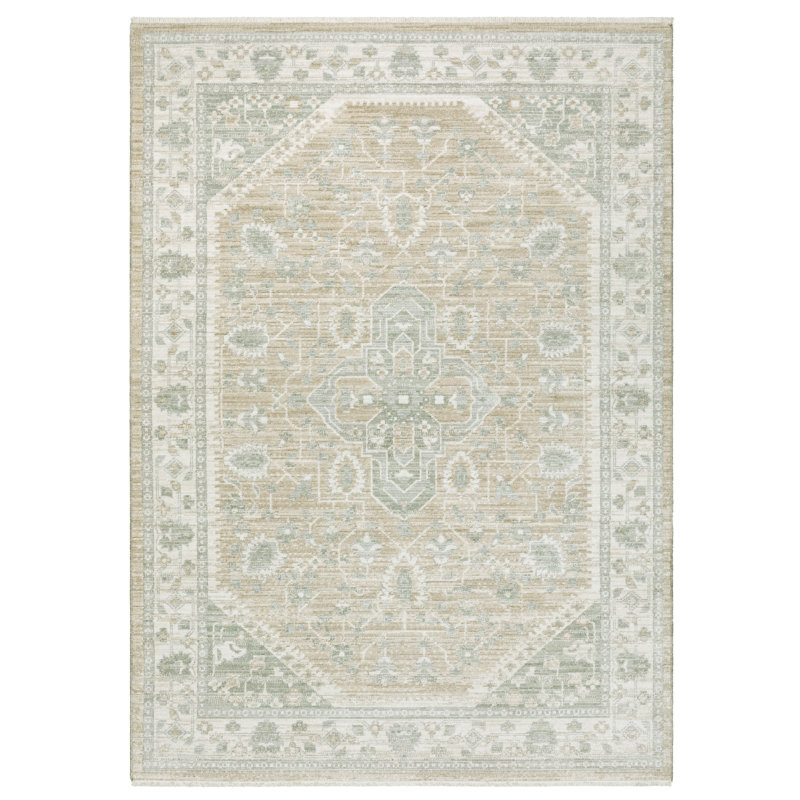Lainey Vintage Center Medallion Pale Blue/Taupe Area Rug, Rectangle 9'10" x 12'6"
