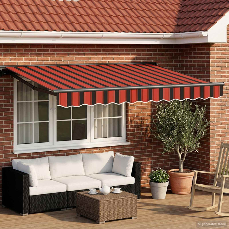 VidaXL Polyester Cover Retractable Patio Awning, 165cm H x 350cm W x 200cm D, Orange/Black, Striped