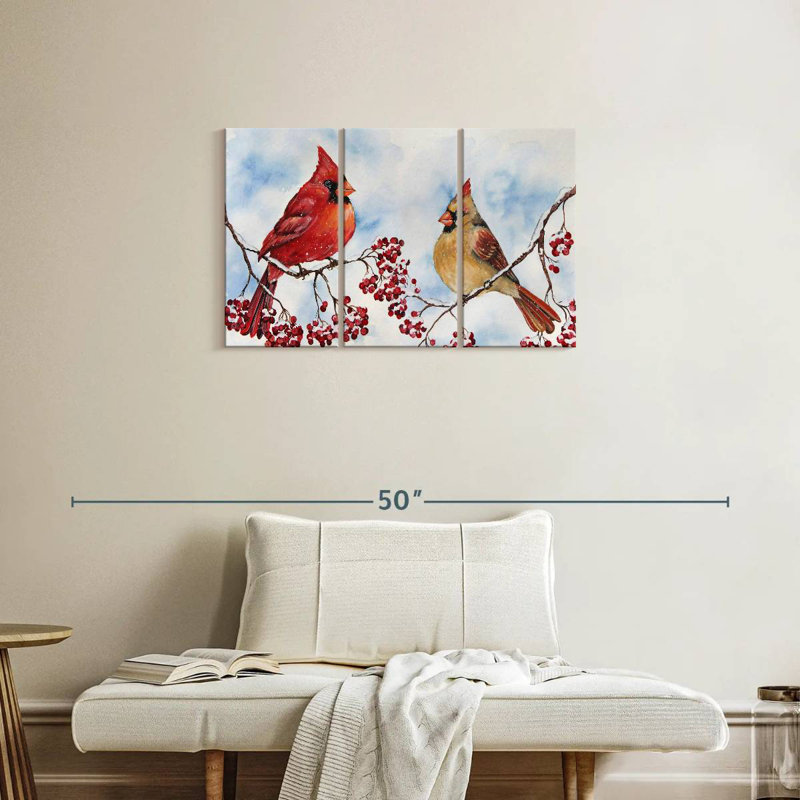Brampt Cardinals And Winter Berries, 20" H x 33" W