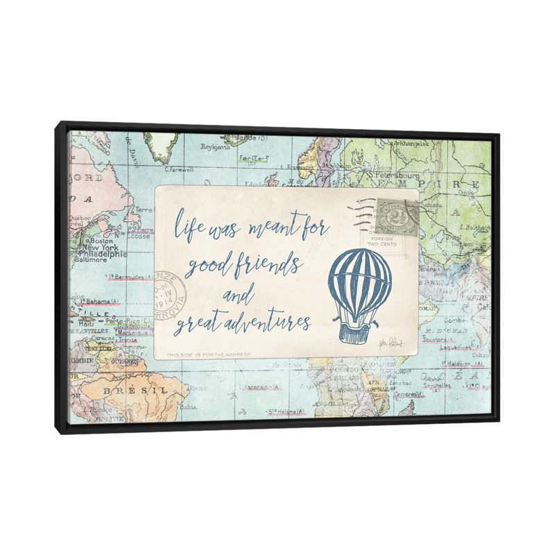 « travel posts iii », impression sur toile, H 18 po x l 26 po x P 1,5 po, Toile avec cadre noir, Pas de tapis
