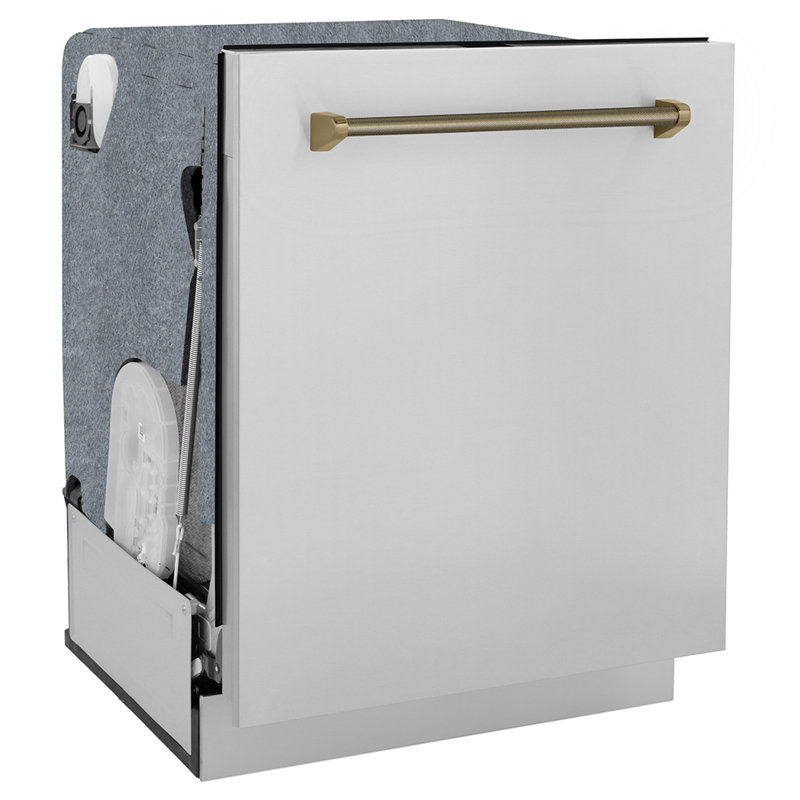 ZLINE Autograph 24 in. Auto Door Open 3rd Rack Dishwasher, 44dBa, Steel Panel & Bronze Helix Handle, Bronze